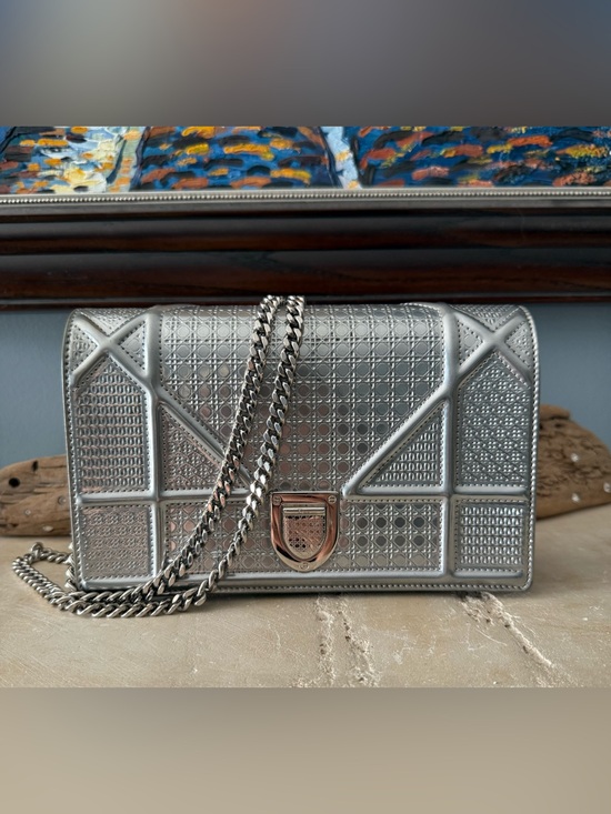 Dior Handbags - Silver Dior Diorama Micro Cannage Wallet on Chain